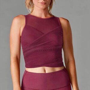 Tavi Noir Athletic Crossover Cropped Mesh Tank with Built in Bra Garnet Size XS
